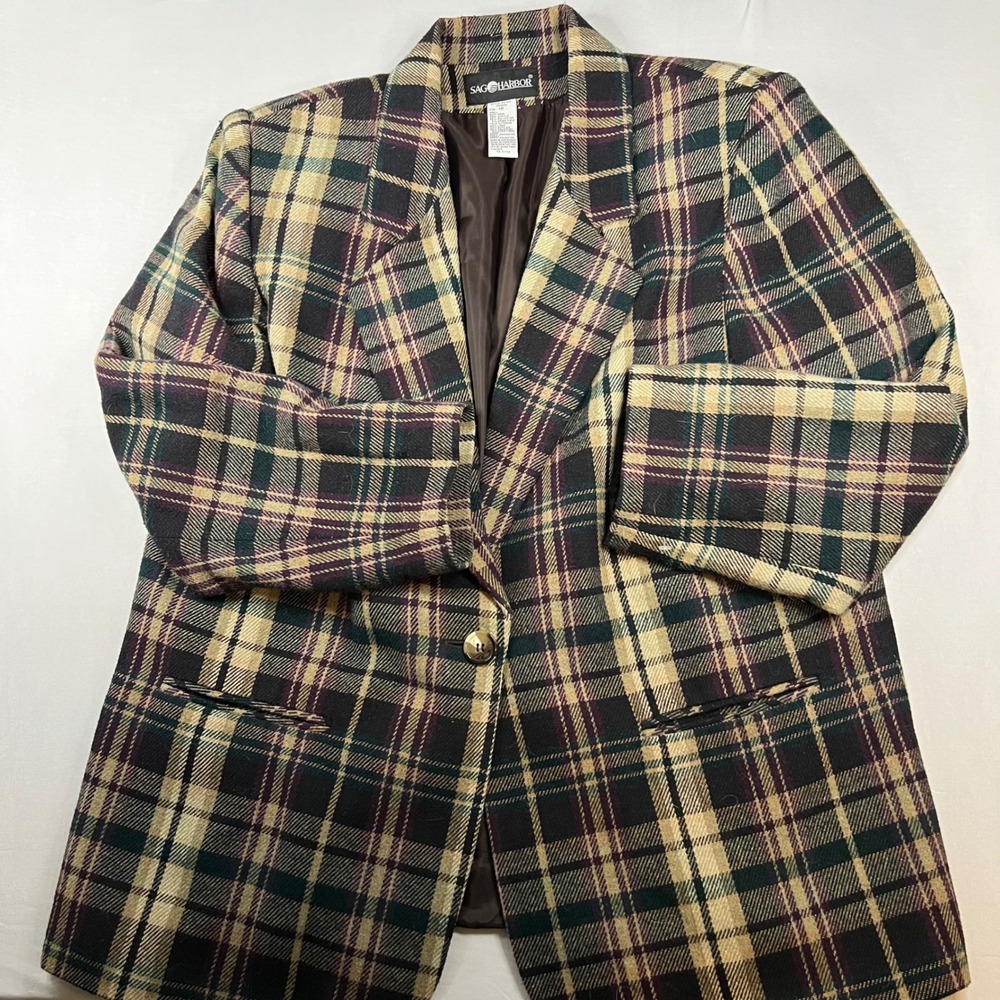 Vintage Sag Harbor Purple Wool Plaid Blazer | Size 18 | Boyfriend Academia 80s